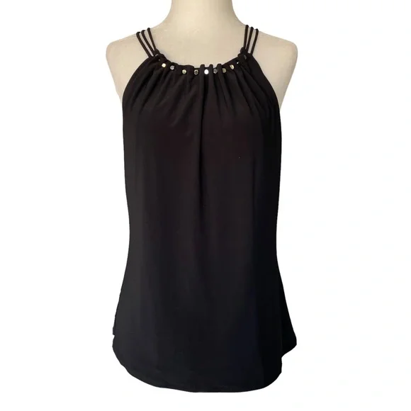 White House Black Market Black Studded Tank Blouse Small - Picture 1 of 14